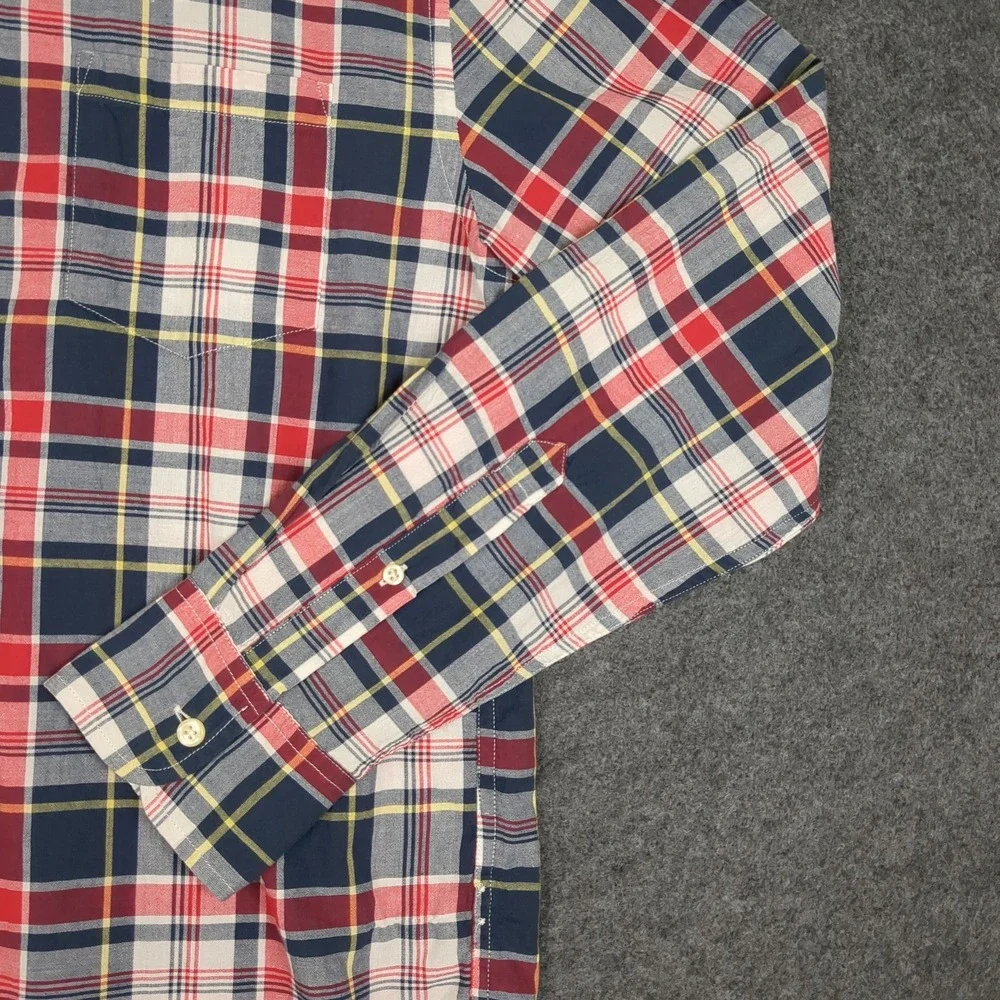 J Crew Mens Button Down Shirt‎ Plaid Long Sleeve Casual Red Blue Yellow Size M